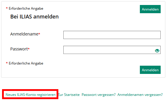 Neues ILIAS-Konto registrieren