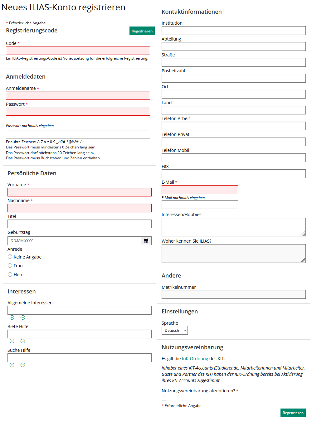 Registrierungs-Formular